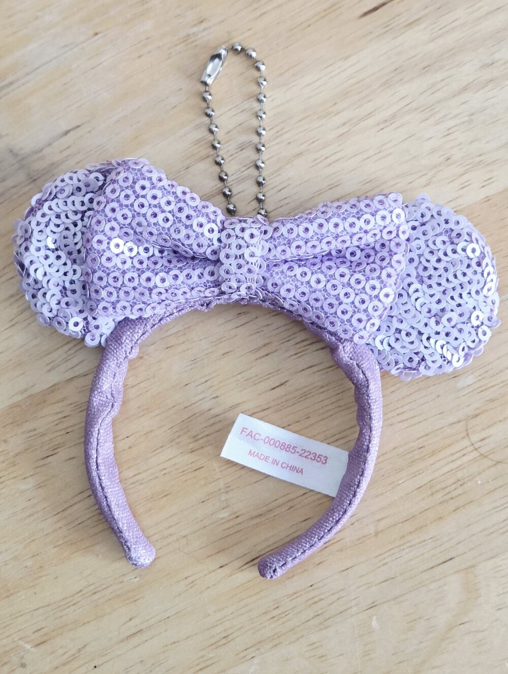 Tokyo Disney Resort Lavender Sequin Minnie Mouse Ear Headband Keychain Bag Charm